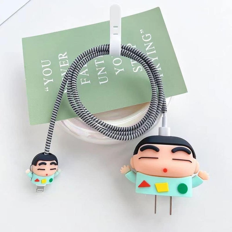 SKYCELL Charger Case Cover with Full Cable Protector 3D Cute Pattern Compatible for iPhone Charger Only 18W & 20W iPhone 16,iPhone 13,iPhone 15,iPhone 14 (Green Shinchan) - Image 2