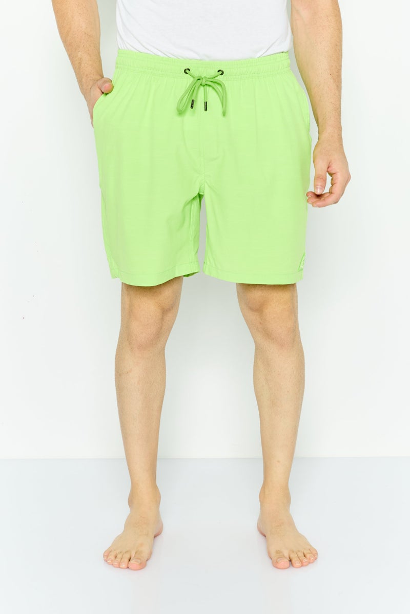 Mr.Swim Men Solid 7 Inseam Swim Trunk, Lime Slub  - Image 1