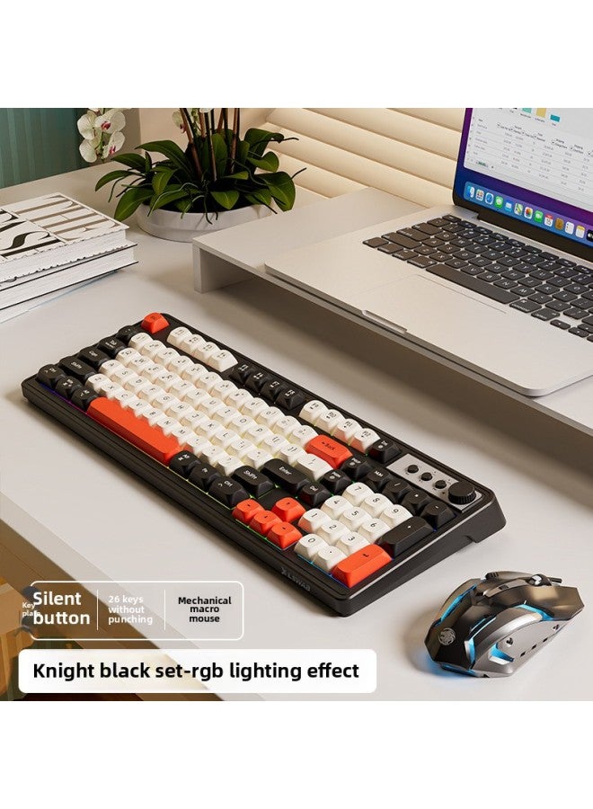 G98 لوحة مفاتيح سلكية هادئة RGB للبنات، كمبيوتر مكتبي لاسلكي، كمبيوتر محمول، إحساس ميكانيكي، لوحة مفاتيح وماوس - اللون: [مجموعة الرياضات الإلكترونية] فارس أسود سلكي - ضوء RGB + ماوس ألعاب سلكي.-98 مفتاحًا - Image 1