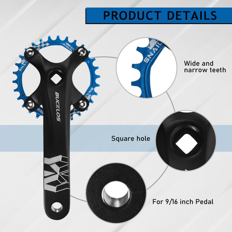 BUCKLOS 104 BCD 30T Mountain Bike Single Speed Cranksetï¼Œ170mm Square Taper Crankset with Narrow Wide Teeth Round Chainringï¼ˆSix Colorï¼‰,Bicycle Crank Arm Set - Image 4