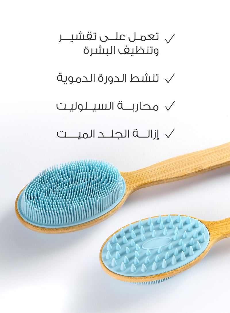 mella Pure Silicone Body Exfoliation Brush 2-in-1 with Long Wooden Handle Blue for Daily Use Skincare Bath Shower Spa Gift - Image 4