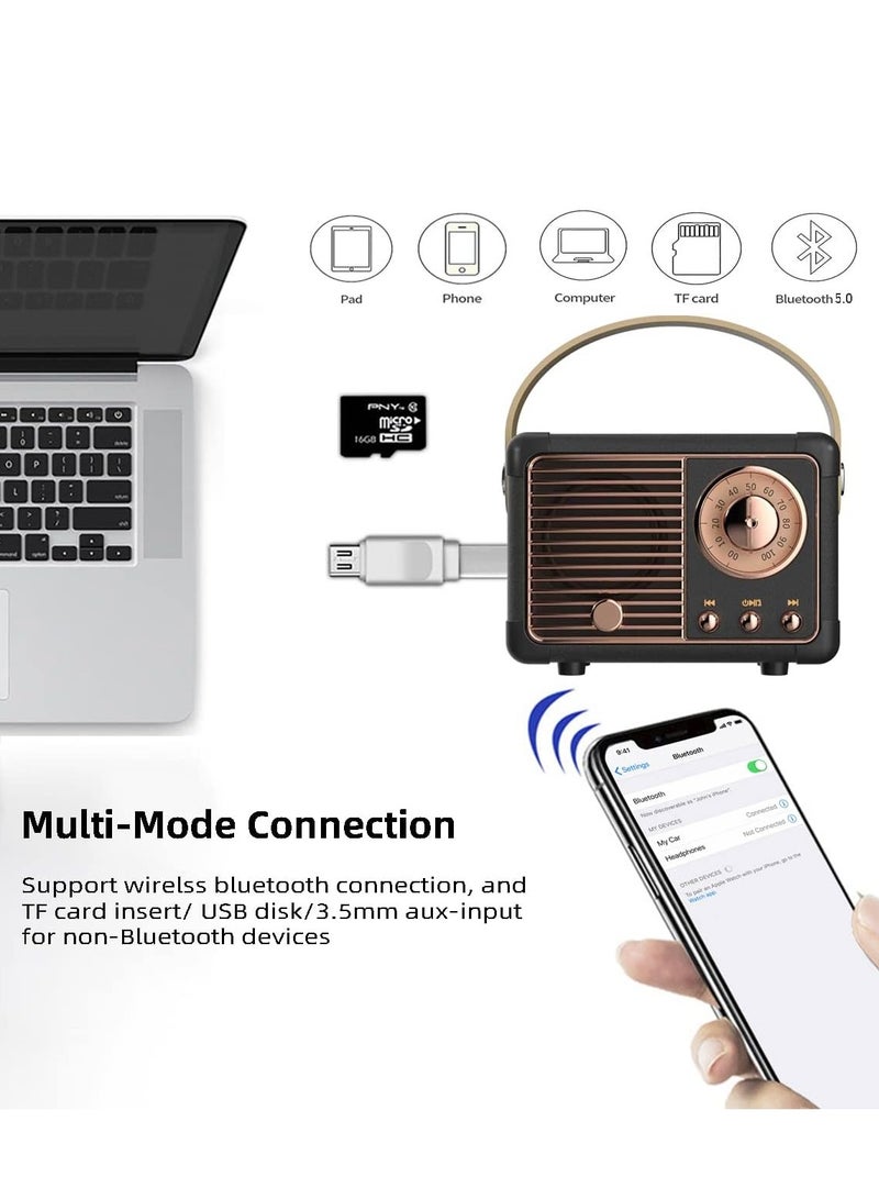 HM-11 Bluetooth Portable Radio, Retro Mini Speaker with Clear Stereo Sound, Rich Bass for iPhone, Android Devices and Tablets(Black) - Image 2