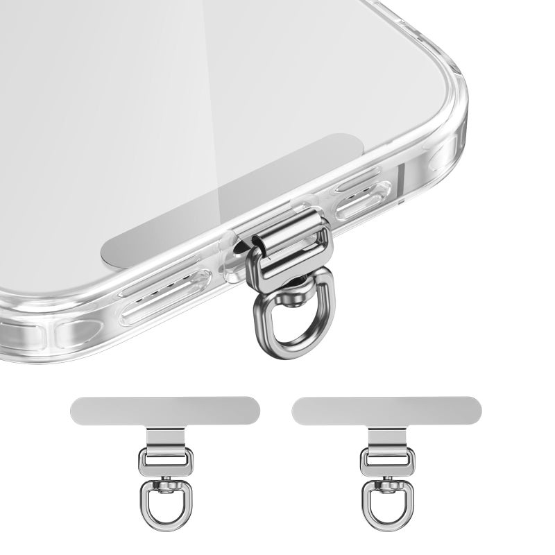 saxsion Phone Tether Tab & Lanyard Tab, 360Â° Swivel Clip - Ultra Thin Stainless Steel Universal Patch for All Phone Cases, No Block Charging (Fashion Silver*2) - Image 1