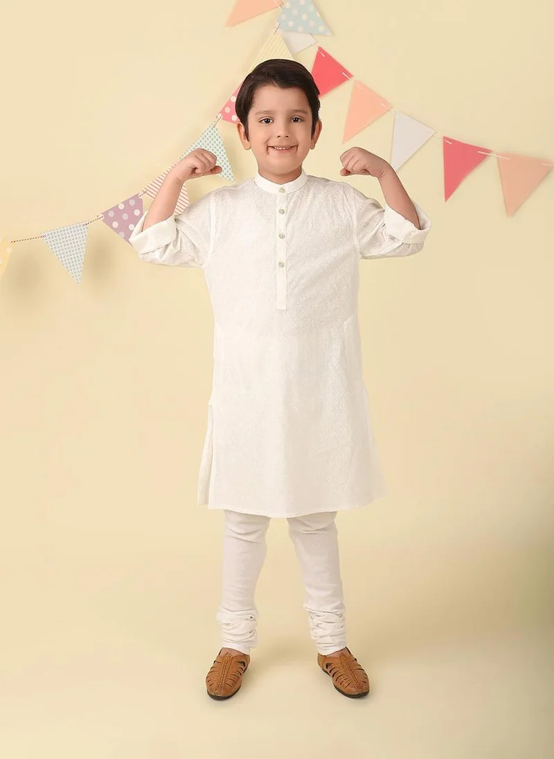 Fabindia White Cotton Hand Block Printed Long Kurta