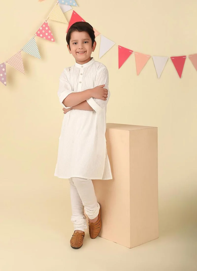 فاب انديا White Cotton Hand Block Printed Long Kurta