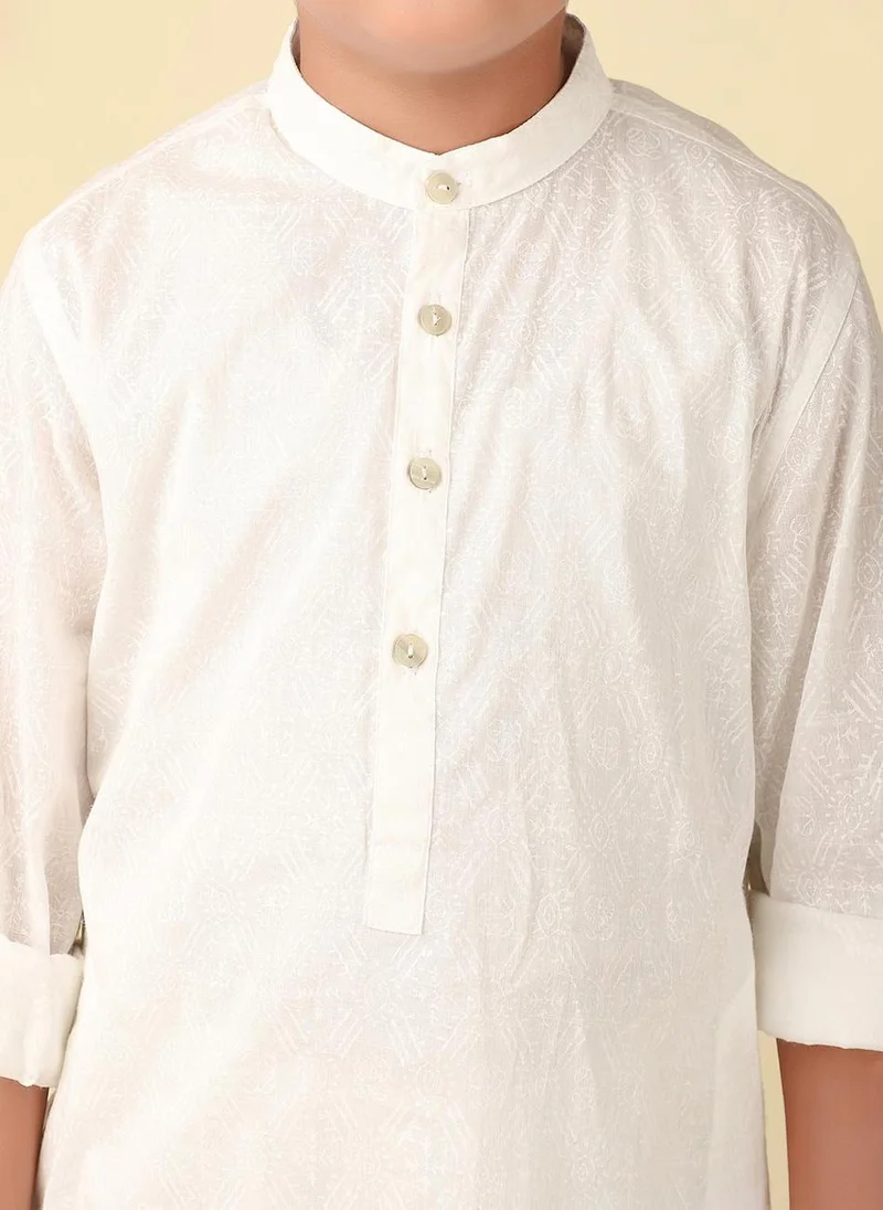 فاب انديا White Cotton Hand Block Printed Long Kurta