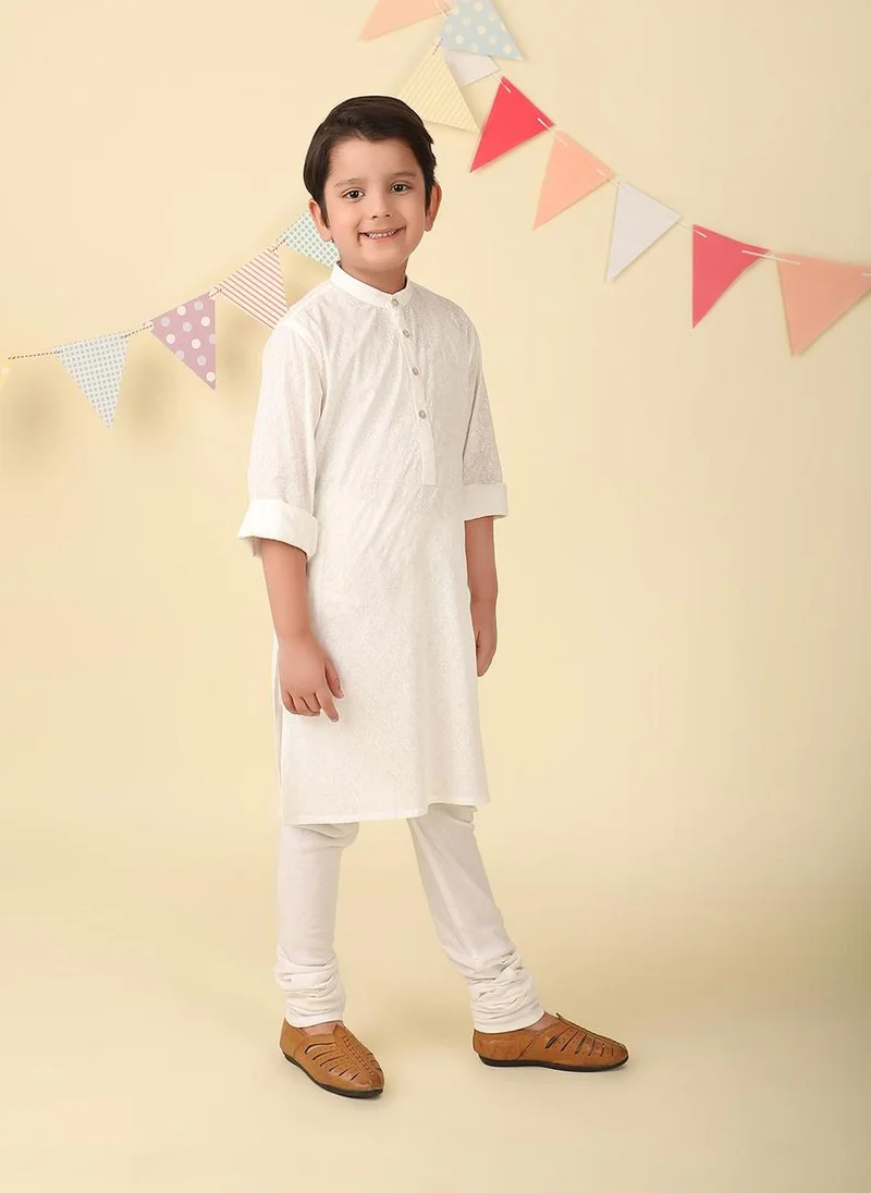 فاب انديا White Cotton Hand Block Printed Long Kurta