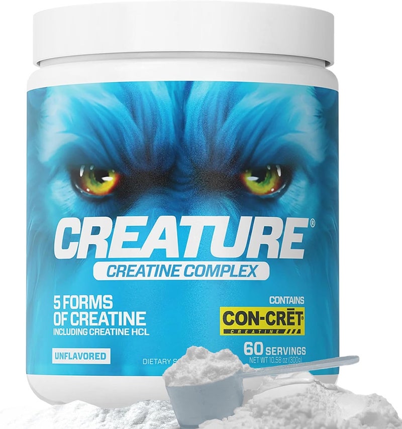 CREATURE Creatine Complex  Creatine Monohydrate Powder with 5 Types of Creatine Including ConCrt Creatine HCL Promotes Muscle Strength Endurance Brain Health Unflavored 300g 60 Servings - Image 1