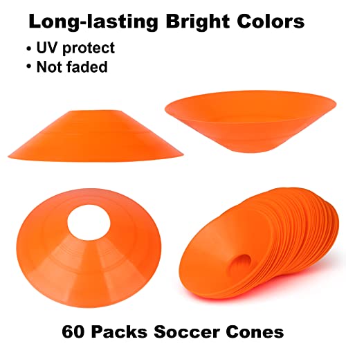 DUNCHATY 60-Pack Soccer Cones - Agility Flat Disc Cones with Carry Bag & Strap - Small Training Field Markers for Football Basketball Lacrosse - Indoor/Outdoor Sport Drills - Image 4