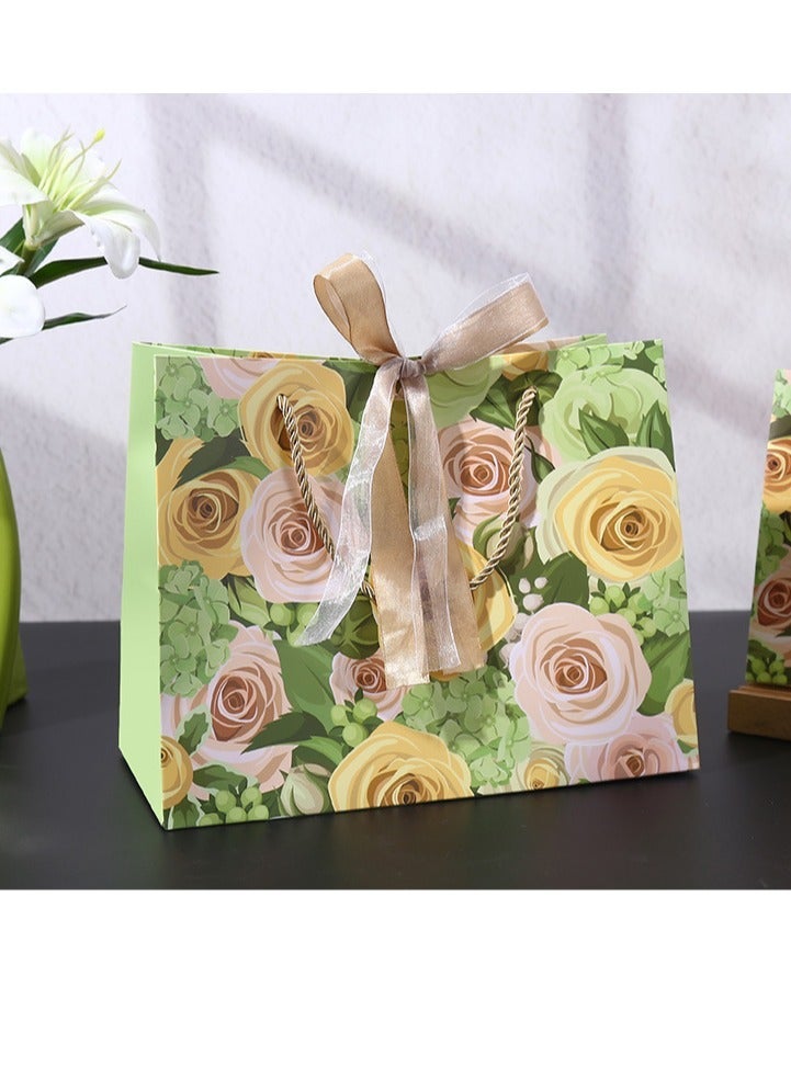 Via Saffi 20 Premium Rose Print Gift Bags with Handles & Ribbon - 18x10x16cm Bulk Party Favor Bags for Birthday, Wedding, Baby Shower, Holiday Gift Packaging - Image 1