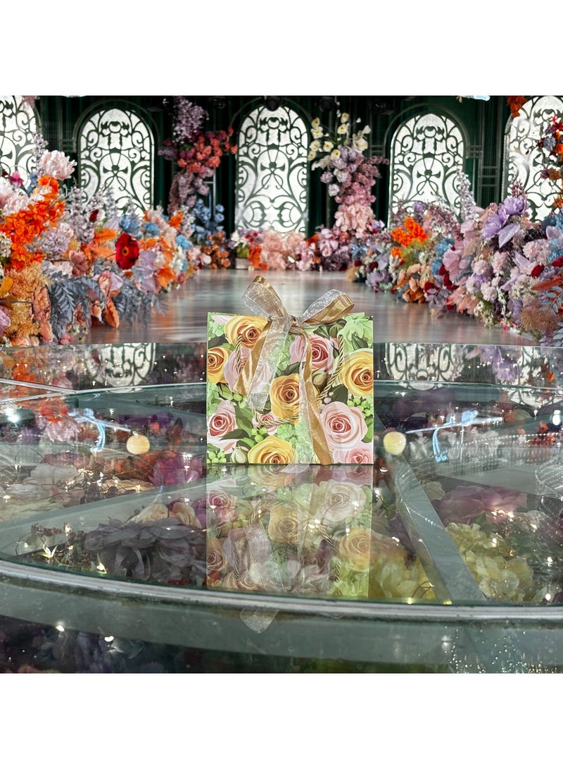 Via Saffi 20 Premium Rose Print Gift Bags with Handles & Ribbon - 18x10x16cm Bulk Party Favor Bags for Birthday, Wedding, Baby Shower, Holiday Gift Packaging - Image 5