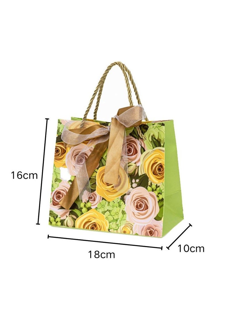 Via Saffi 20 Premium Rose Print Gift Bags with Handles & Ribbon - 18x10x16cm Bulk Party Favor Bags for Birthday, Wedding, Baby Shower, Holiday Gift Packaging - Image 2