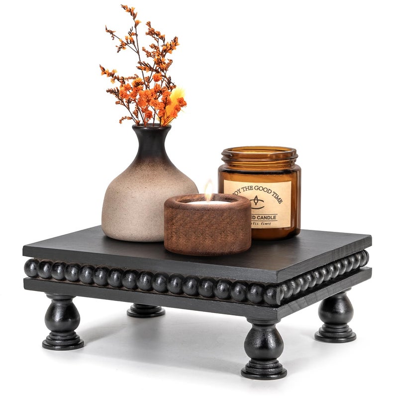 EOSAHR Wood Display Riser for Room Decor - Farmhouse Pedestal Stand with Beaded Edge for Decor Apartment Essentials, Small Plant Stand or Coffee Stand Accents - Perfect Modern Room Decor(Black) - Image 1