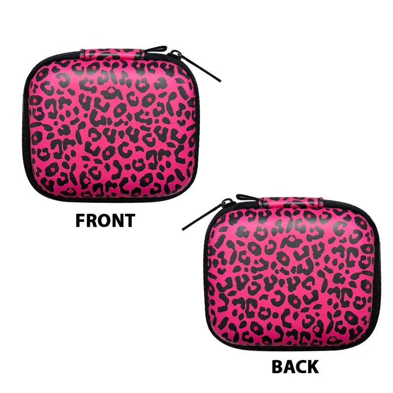 WIRESTER Portable Wireless Headphone Case, Earphone Storage Bag Carrying Case, Earbud Holder with Carabiner Compatible with Raycon Fitness Bluetooth True Wireless Earbuds - Black Hot Pink Leopard - Image 2