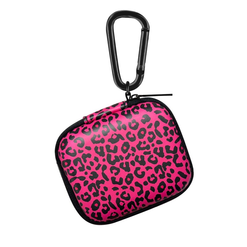 WIRESTER Portable Wireless Headphone Case, Earphone Storage Bag Carrying Case, Earbud Holder with Carabiner Compatible with Raycon Fitness Bluetooth True Wireless Earbuds - Black Hot Pink Leopard - Image 1