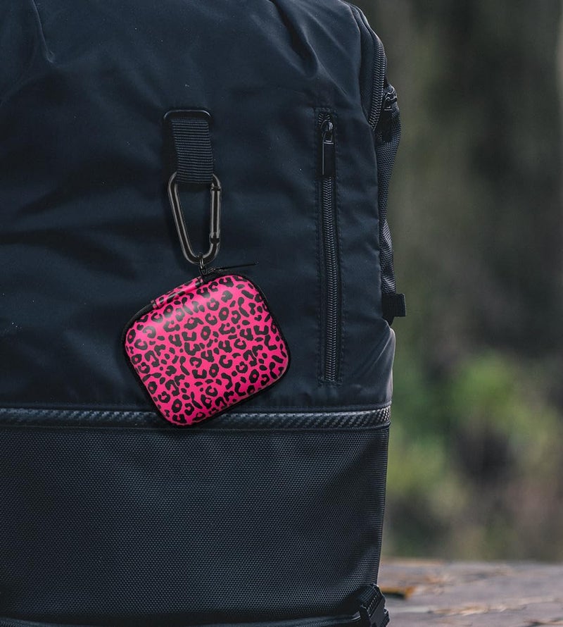 WIRESTER Portable Wireless Headphone Case, Earphone Storage Bag Carrying Case, Earbud Holder with Carabiner Compatible with Raycon Fitness Bluetooth True Wireless Earbuds - Black Hot Pink Leopard - Image 5