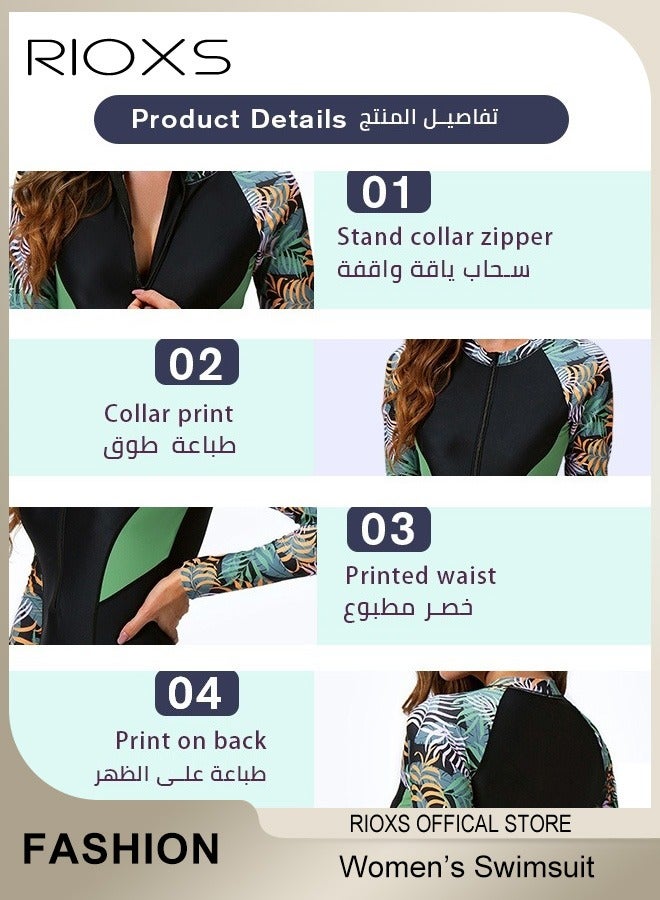 ريوكس ملابس سباحة نسائية من قطعة واحدة، ملابس سباحة مبطنة بأكمام طويلة وسحاب للحماية من الأشعة فوق البنفسجية للسيدات، ملابس سباحة مطبوعة بسحاب أمامي للتحكم في البطن، ملابس سباحة رياضية من قطعة واحدة مع سروال قصير للحماية من أشعة الشمس، مجموعة ملابس سباحة نسائية، بدلة سباحة للتزلج على الماء للسباحة في المسبح، التدريب في المسبح، التزلج على الماء، الغوص والمزيد - Image 4