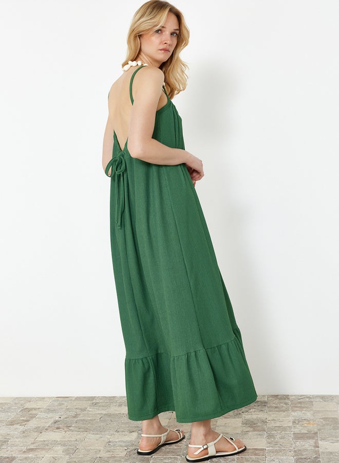 trendyol Green Straight Back Detailed Strappy Wrapped/Textured Maxi Knitted Dress - Image 3