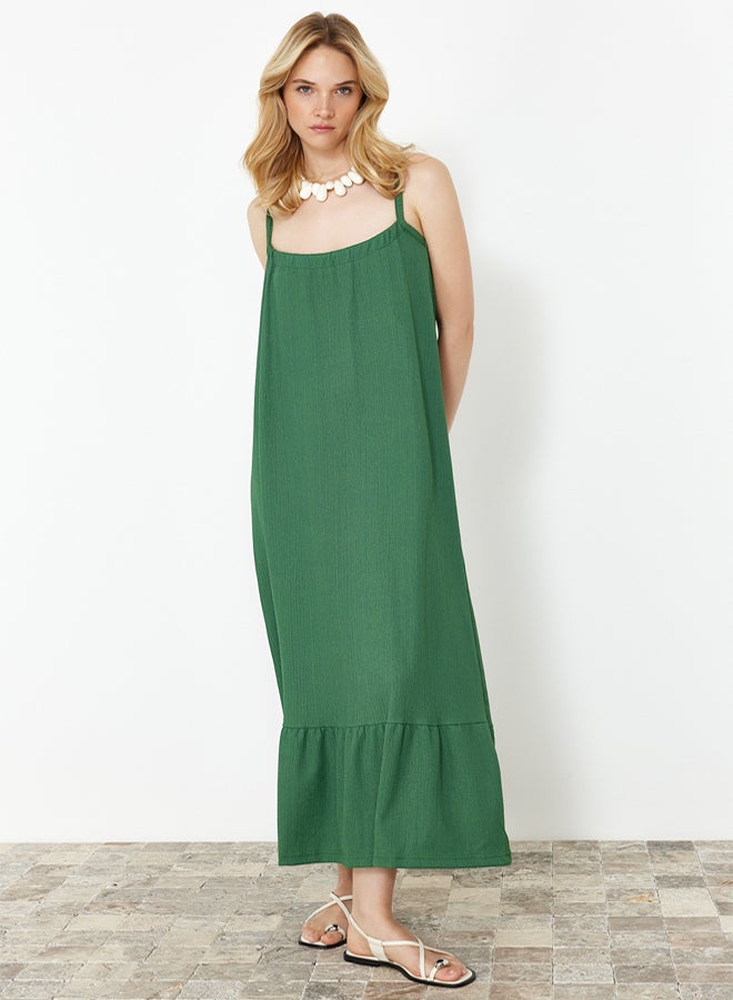trendyol Green Straight Back Detailed Strappy Wrapped/Textured Maxi Knitted Dress - Image 1