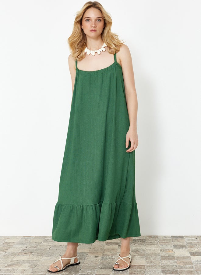 trendyol Green Straight Back Detailed Strappy Wrapped/Textured Maxi Knitted Dress - Image 2