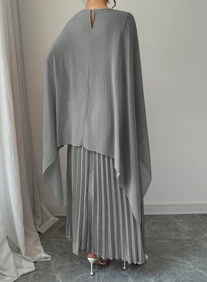 تايك تو فستان طويل مزين بكسرات وأكمام كاب - Image 2