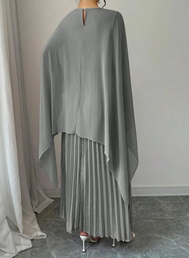 Take Two Take Two Solid Pleated Detail Cape Sleeve Maxi Dress