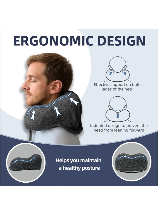 Aikenn Memory Foam Neck Pillow Hooded Velvet U-Shaped Travel Neck Cushion for Adults Head and Neck Support Suitable for Airplane Car Office Sleep Rest Dark Gray - Image 3