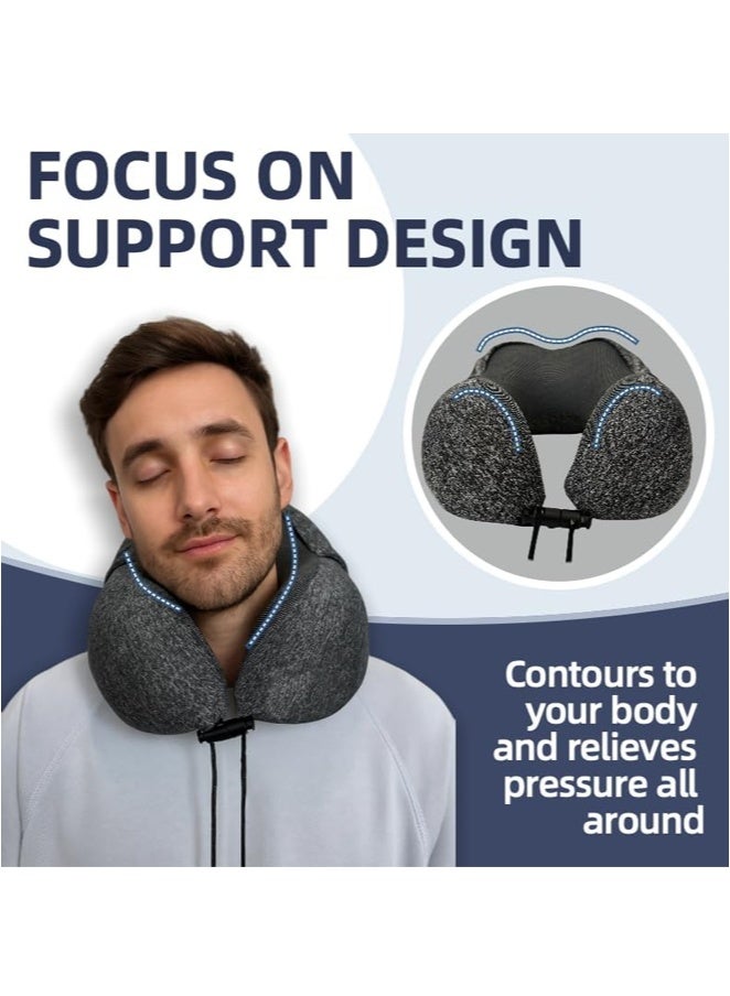 Aikenn Memory Foam Neck Pillow Hooded Velvet U-Shaped Travel Neck Cushion for Adults Head and Neck Support Suitable for Airplane Car Office Sleep Rest Dark Gray - Image 5
