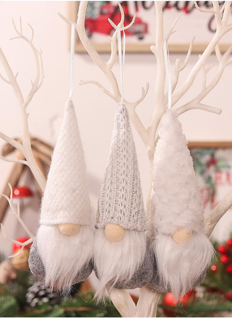 TAPIT Christmas Hanging Gnomes Ornaments Set of 3 Hanging Christmas Gnomes Plush Decorations Handmade Gnome Dwarf Plush Elf for Tree Party Decor Christmas Decor (White)  - Image 1