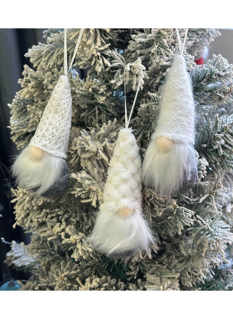 TAPIT Christmas Hanging Gnomes Ornaments Set of 3 Hanging Christmas Gnomes Plush Decorations Handmade Gnome Dwarf Plush Elf for Tree Party Decor Christmas Decor (White)  - Image 3