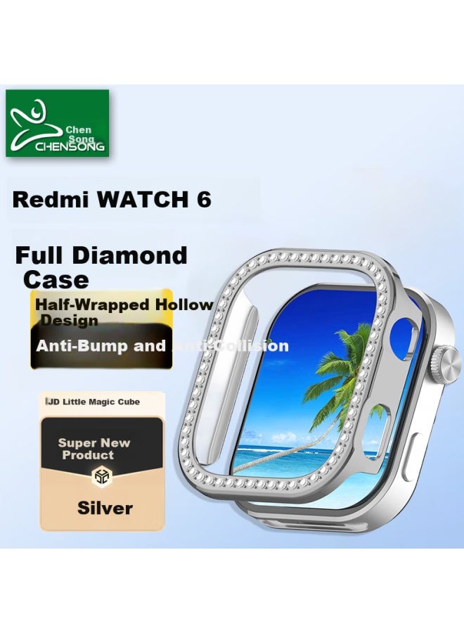 Chensong Pc Half-frame Diamond-studded Protective Case For Xiaomi Redmi Watch 6, Anti-p, Precise Fit - Image 1