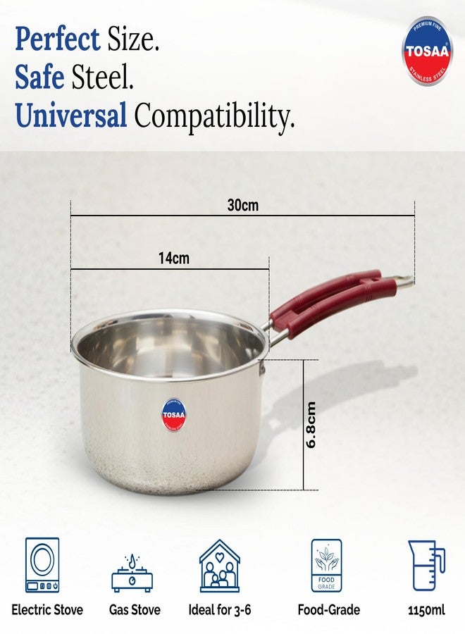 TOSAA Stainless Steel Sauce PAN 14 CM,Premium Stainless Steel for The Modern Kitchen,Safe for Cooking All Types of Foods (1150 ml) - Image 4