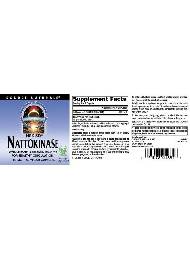 Source Naturals NSK-SD Nattokinase, Systemic Enzyme for Healthy Circulation* 100mg - 60 Vegan Capsules - Image 4