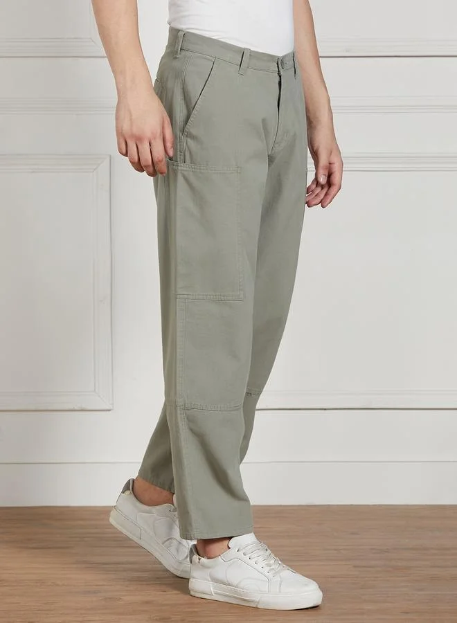 Dennis Lingo Men's Sage Green Cargo Trousers - Relaxed Fit for Versatility