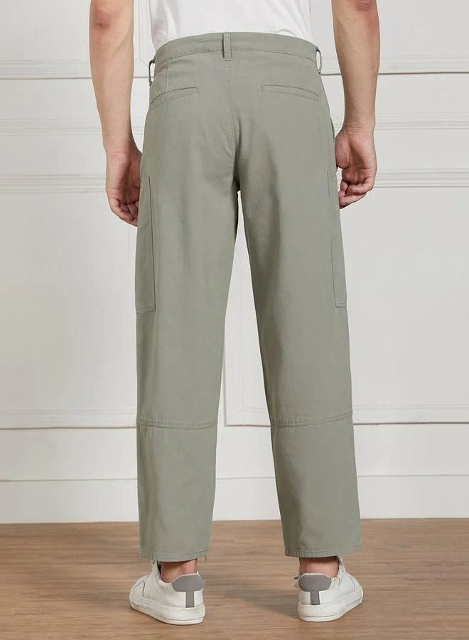 Dennis Lingo Men's Sage Green Cargo Trousers - Relaxed Fit for Versatility