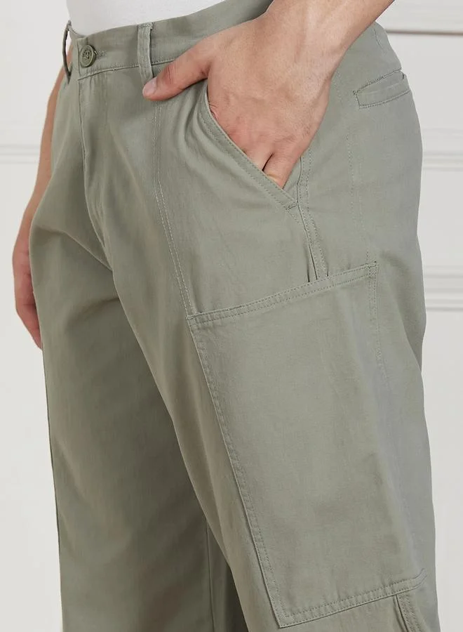 Dennis Lingo Men's Sage Green Cargo Trousers - Relaxed Fit for Versatility