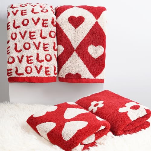 Leisofter Valentines Day Hand Towels for Bathroom(2 Pcs, 13" x 29"),Decorative Towels for Drying, Cleaning, Cooking, Holiday (Diamond Hearts) - Image 5
