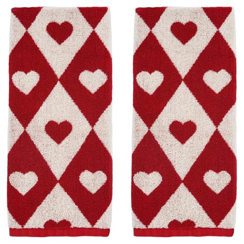 Leisofter Valentines Day Hand Towels for Bathroom(2 Pcs, 13" x 29"),Decorative Towels for Drying, Cleaning, Cooking, Holiday (Diamond Hearts) - Image 1