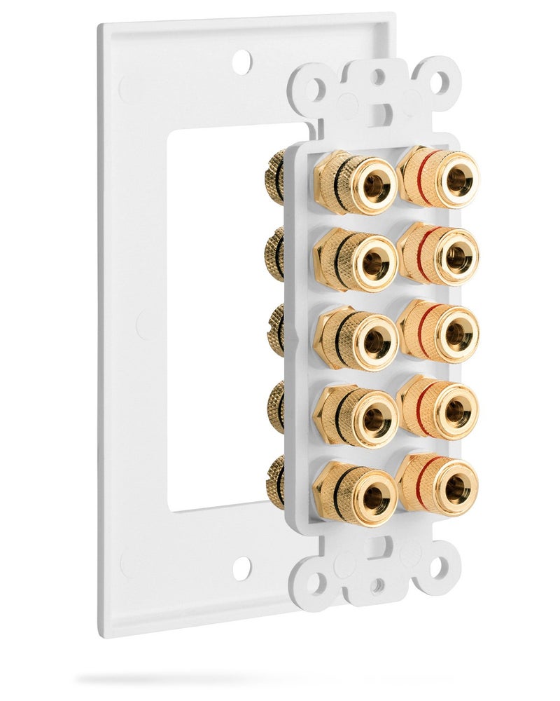 Fosmon [Five Speaker] Home Theater Wall Plate - Premium Quality Gold Plated Copper Banana Binding Post Coupler Type Audio Wall Plate for 5 Speakers (White) - Image 3