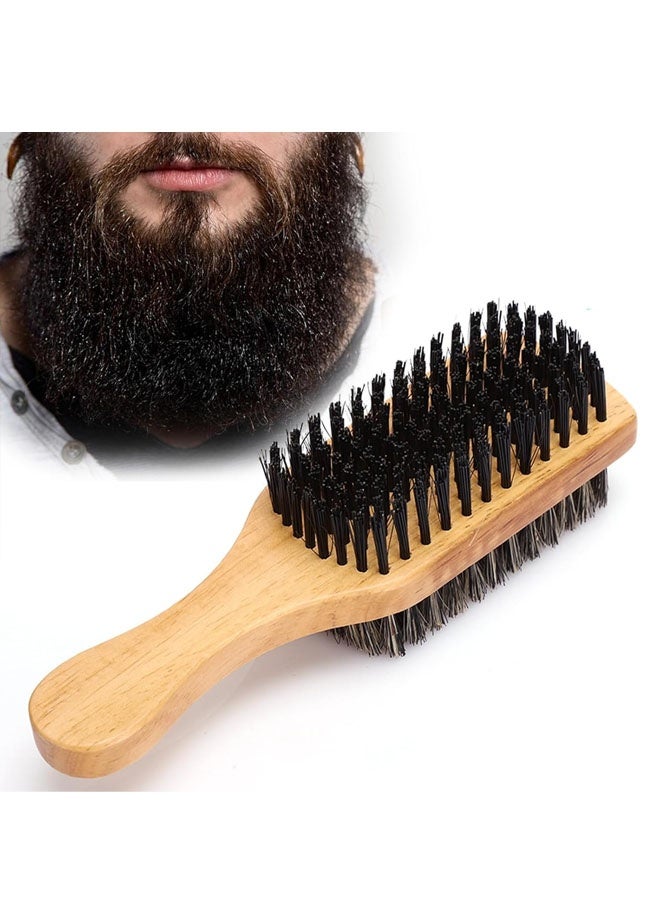 فرشاة لحية مزدوجة الجوانب، مثالية لفك تشابك الشعر، مقبض مريح، شعيرات نايلون، للرجال، مقبض من خشب المطاط، فرشاة لحية مزدوجة الجوانب للعناية بالشعر الخشن - Image 4
