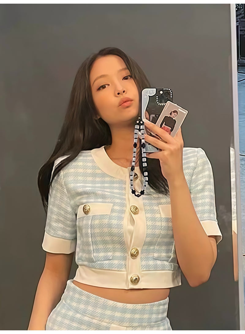 Paraphrase Super Cute Beaded Phone Charm – Kpop Trendy Phone Chain Wrist Strap, Blue Beads Chain Lanyard, Blackpink Jennie Same Style Accessory for Cell Phone - Image 4
