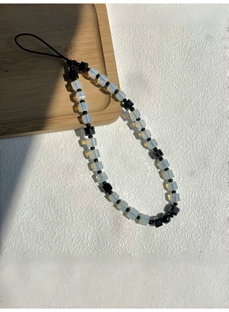 Paraphrase Super Cute Beaded Phone Charm – Kpop Trendy Phone Chain Wrist Strap, Blue Beads Chain Lanyard, Blackpink Jennie Same Style Accessory for Cell Phone - Image 3