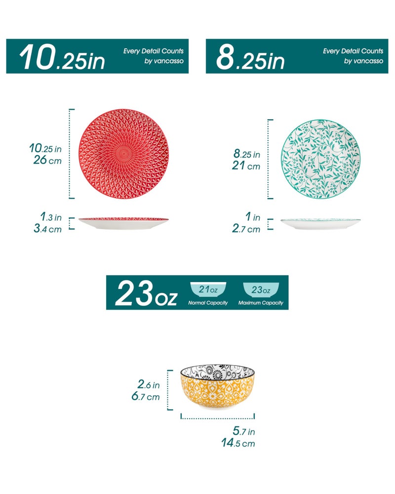 vancasso SELENE Plates and Bowls Set for 4, 12 Pieces Dinnerware Sets, Mircowave and Dishwasher Safe Dishes Set, Porcelain Muted Dinnerware - Image 2