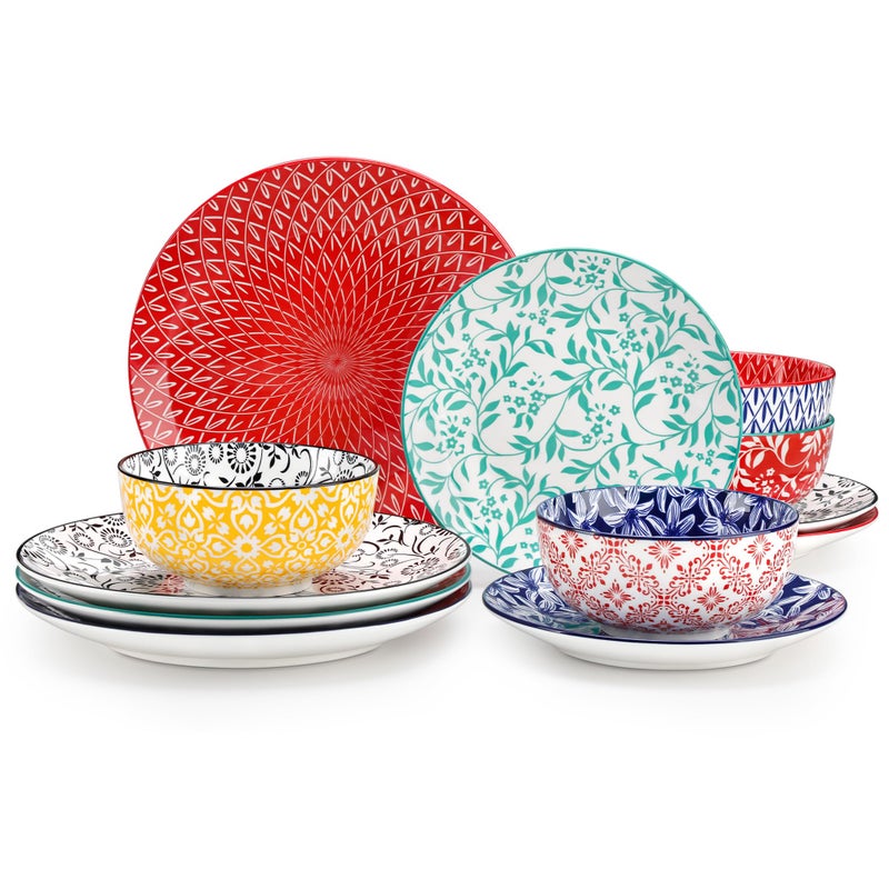 vancasso SELENE Plates and Bowls Set for 4, 12 Pieces Dinnerware Sets, Mircowave and Dishwasher Safe Dishes Set, Porcelain Muted Dinnerware - Image 1