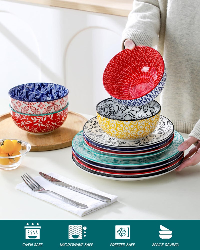 vancasso SELENE Plates and Bowls Set for 4, 12 Pieces Dinnerware Sets, Mircowave and Dishwasher Safe Dishes Set, Porcelain Muted Dinnerware - Image 3