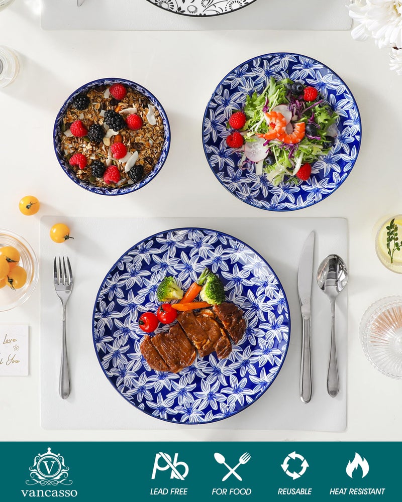 vancasso SELENE Plates and Bowls Set for 4, 12 Pieces Dinnerware Sets, Mircowave and Dishwasher Safe Dishes Set, Porcelain Muted Dinnerware - Image 4