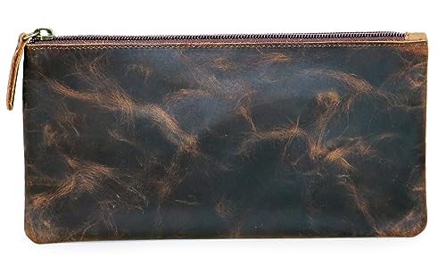 jaald Genuine Vintage Leather Pencil Case Pouch Pen Holder with Zipper Closure Brush Organizer Art Painting Supplies Office Marker Box Ruler Stationery Gift for Students Artist Painter Writer Colleague - Image 1