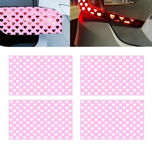 Hugwits 4 PCS Car Heart Pattern Taillight Stickers, Self-Adhesive Automotive Rear Lamp Decals, Cuttable Taillight Tint Film Sheet, Universal for Most Cars (Pink) - Image 1