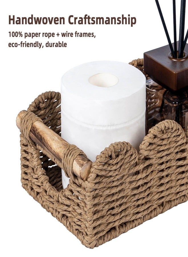 CubesLand Bathroom Basket Organizer w/Cut Out Handle, Back of Toilet Paper Storage Baskets Tray for Bathroom Countertop Decorative, Scalloped Wicker Basket Also for Home Decor, Living Room, Neutral - Image 3