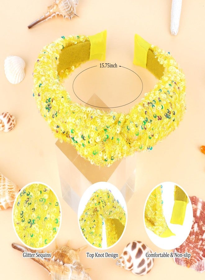 YARIEW Sequin Knotted Headband for Women Sparkle Wide Headband Knot Hair Bands Accessories Cute Little Girl Headbands Princess Glitter Girls Hair Accessories (Yellow) - Image 2